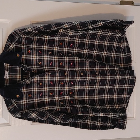 Bobbie Brooks Tops - Vintage Holiday Long Sleeve Button Down Womens Sz Medium Plaid Metallic Velvour